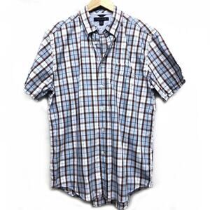 Tommy Hilfiger Men's  Blue Plaid Short Sleeve Button Down